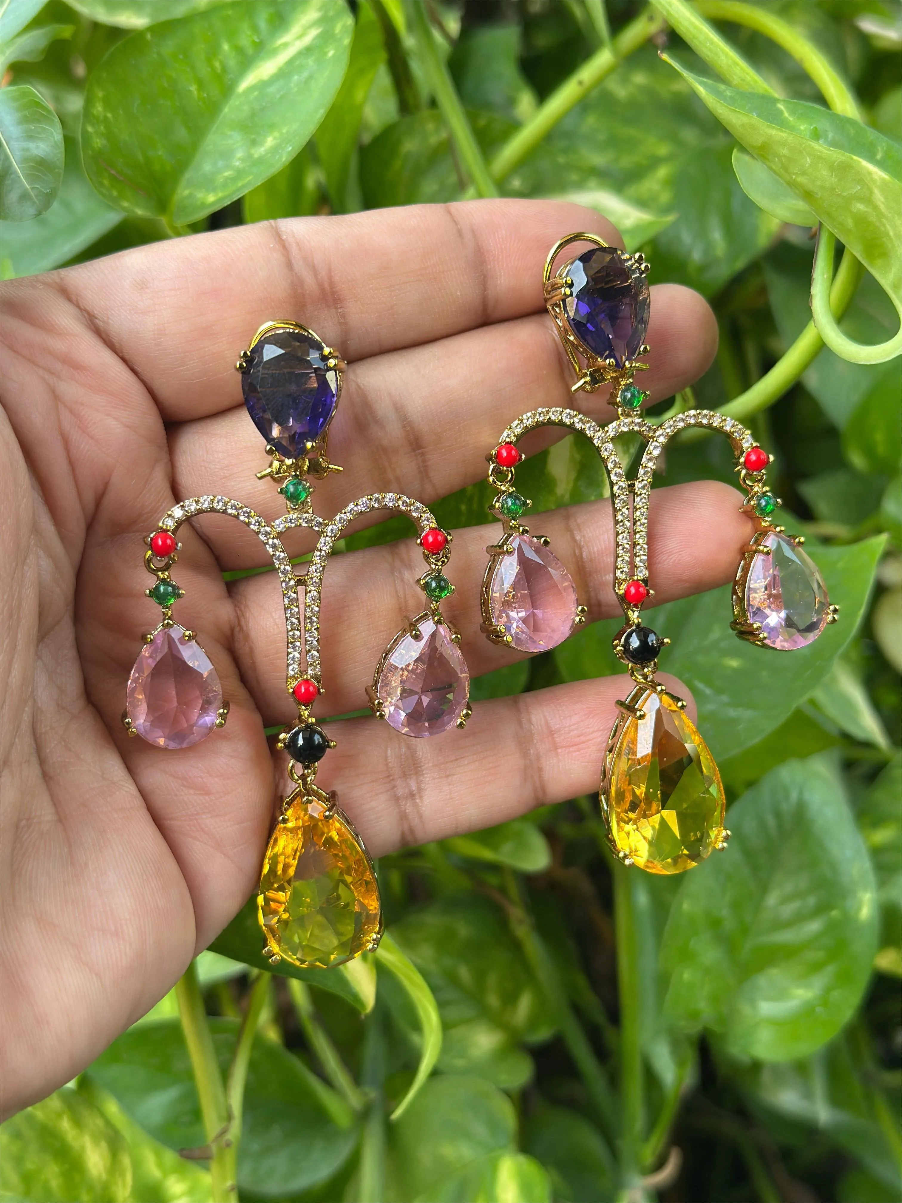 Wedding Teardrop Pakistani AD Earrings Set, CZ Teardrop Earrings Set, AD Bridal Earrings, Bollywood AD Earring Set, Celebrity Jewelry Set, Bridal CZ Earring Jewelry Set