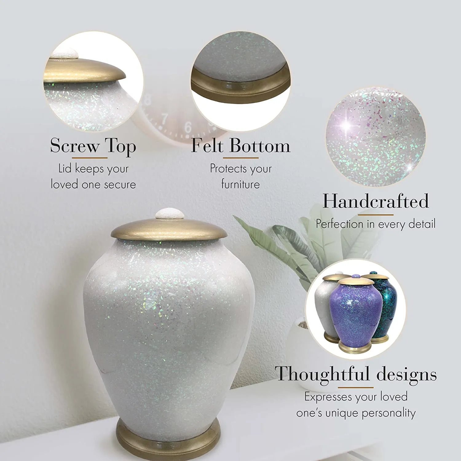 White Sparkle Cremation Urns