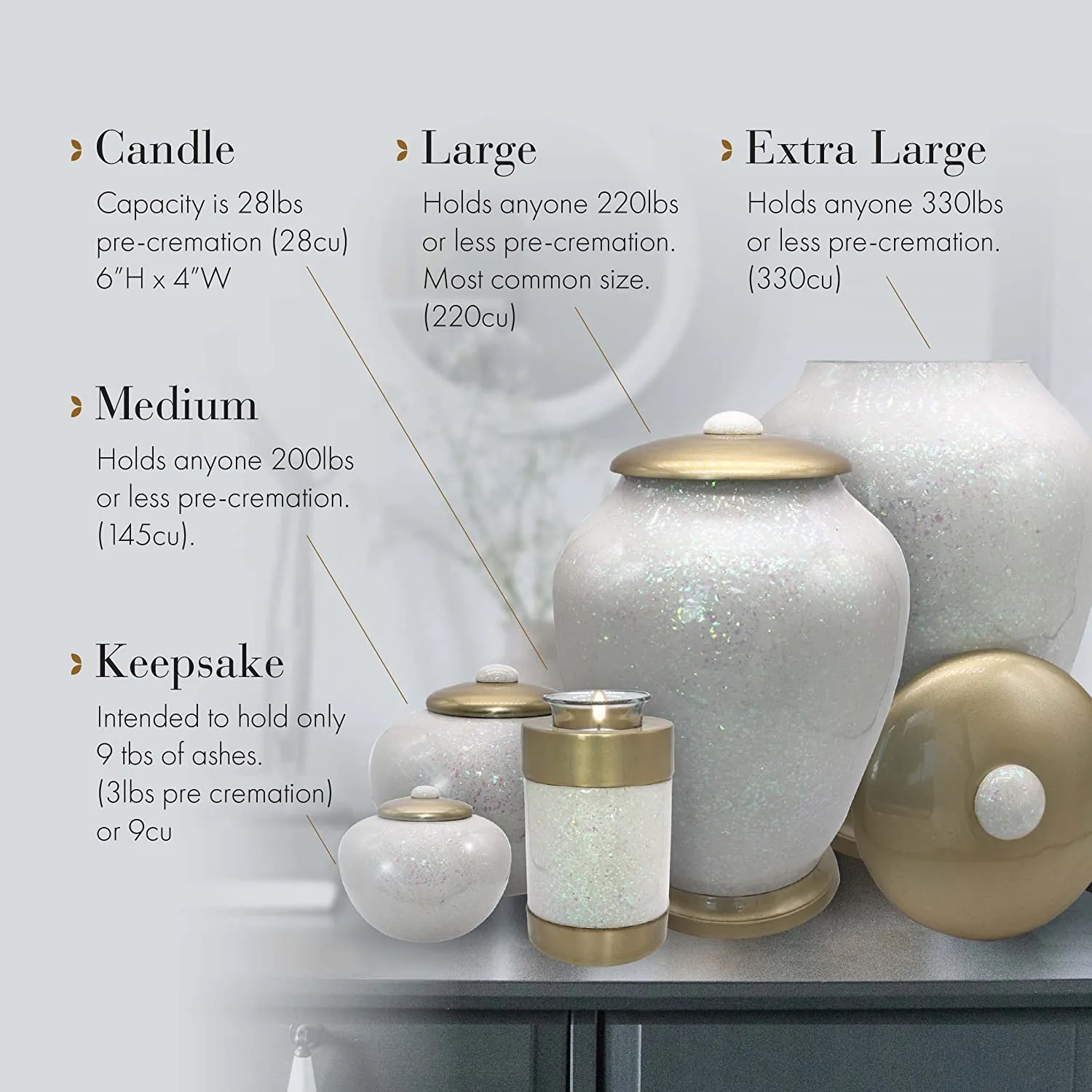 White Sparkle Cremation Urns