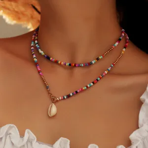Wholesale Boho Colorful Rice Beads Colorful Shell Alloy Necklace JDC-NE-NZ322