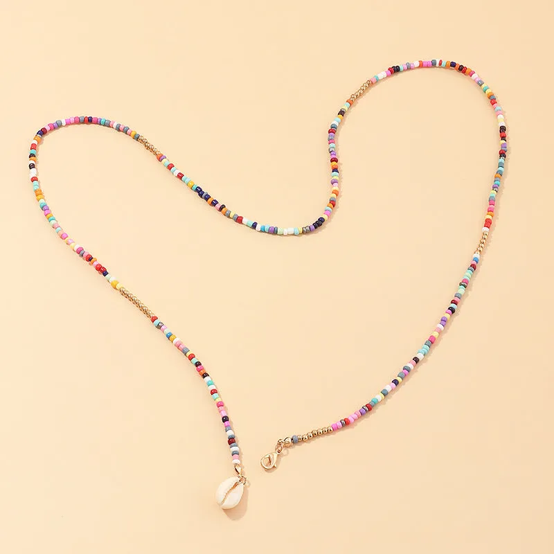 Wholesale Boho Colorful Rice Beads Colorful Shell Alloy Necklace JDC-NE-NZ322