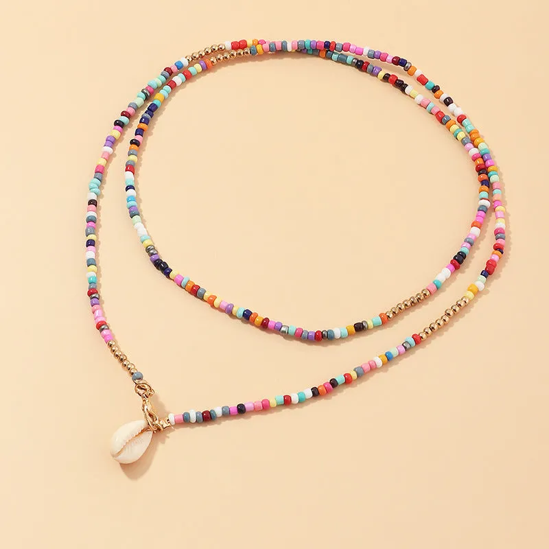 Wholesale Boho Colorful Rice Beads Colorful Shell Alloy Necklace JDC-NE-NZ322