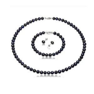 Women's 7mm Black Cultured Freshwater Pearl Jewellery Set