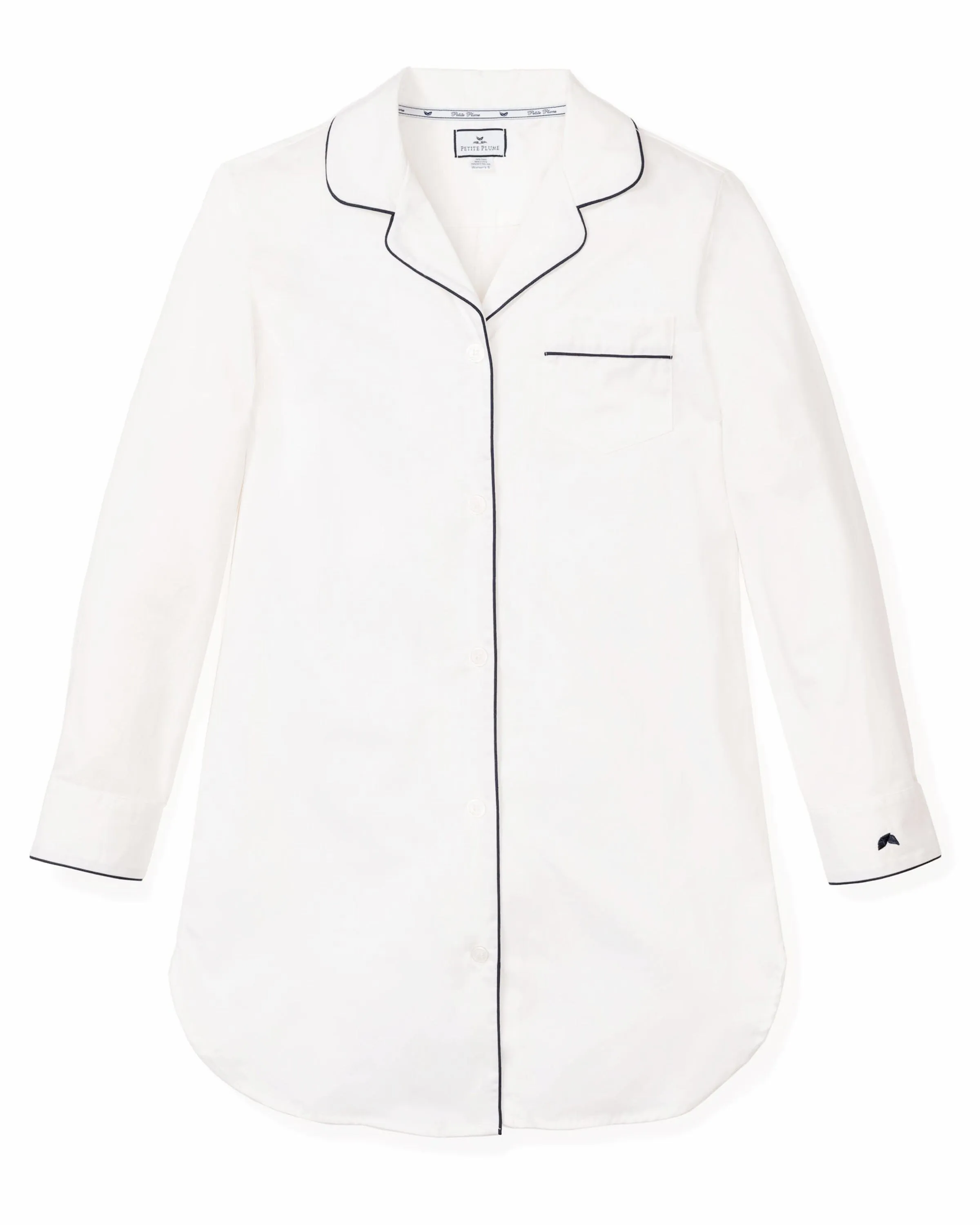 Women's Twill Nightshirt | White with Navy Piping
