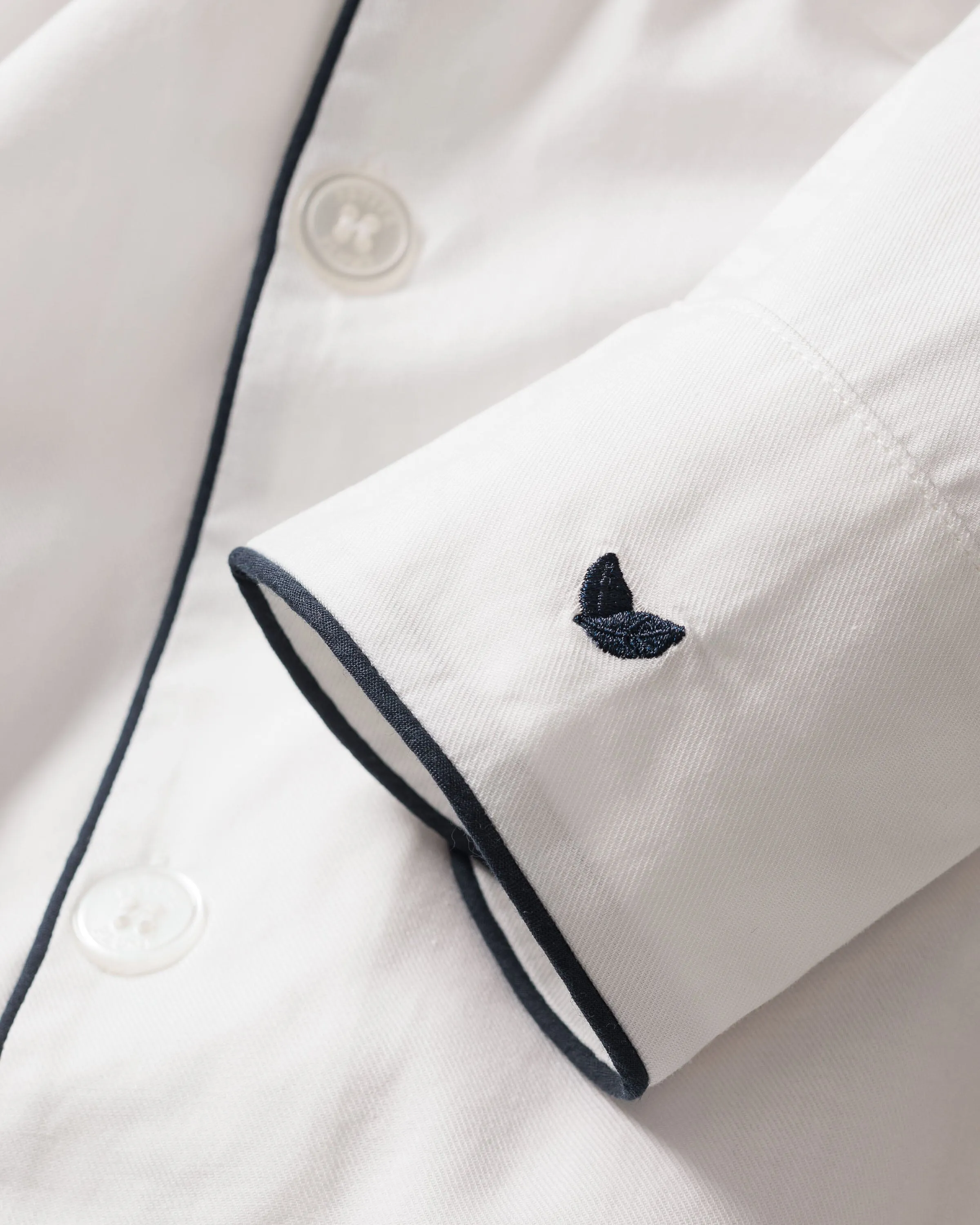 Women's Twill Nightshirt | White with Navy Piping